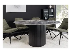 Mesa de comedor LUMEA – Redonda 120 cm – Efecto mármol gris oscuro – Pie central ancho – Estilo contemporáneo