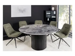 Mesa de comedor LUMEA – Redonda 120 cm – Efecto mármol gris oscuro – Pie central ancho – Estilo contemporáneo