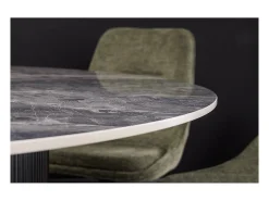 Mesa de comedor LUMEA – Redonda 120 cm – Efecto mármol gris oscuro – Pie central ancho – Estilo contemporáneo