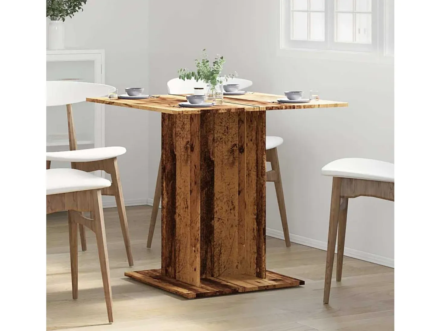 Mesa de comedor madera de ingeniería envejecida 80x80x75 cm