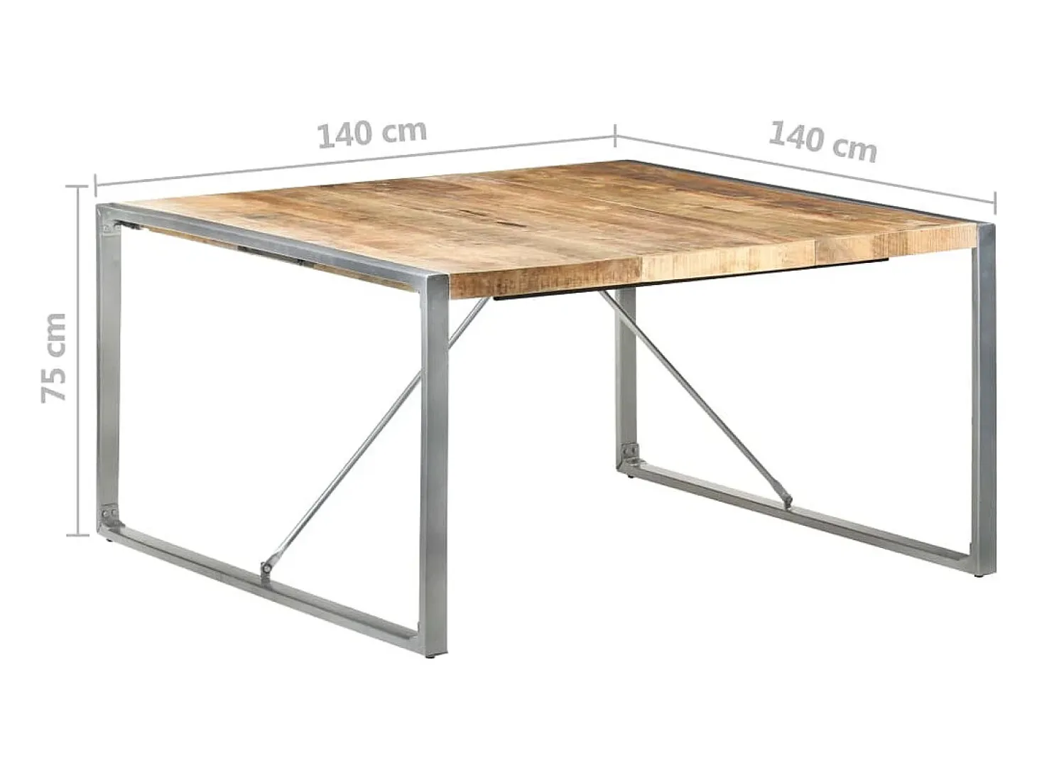 Mesa de comedor madera de mango rugosa 140x140x75 cm