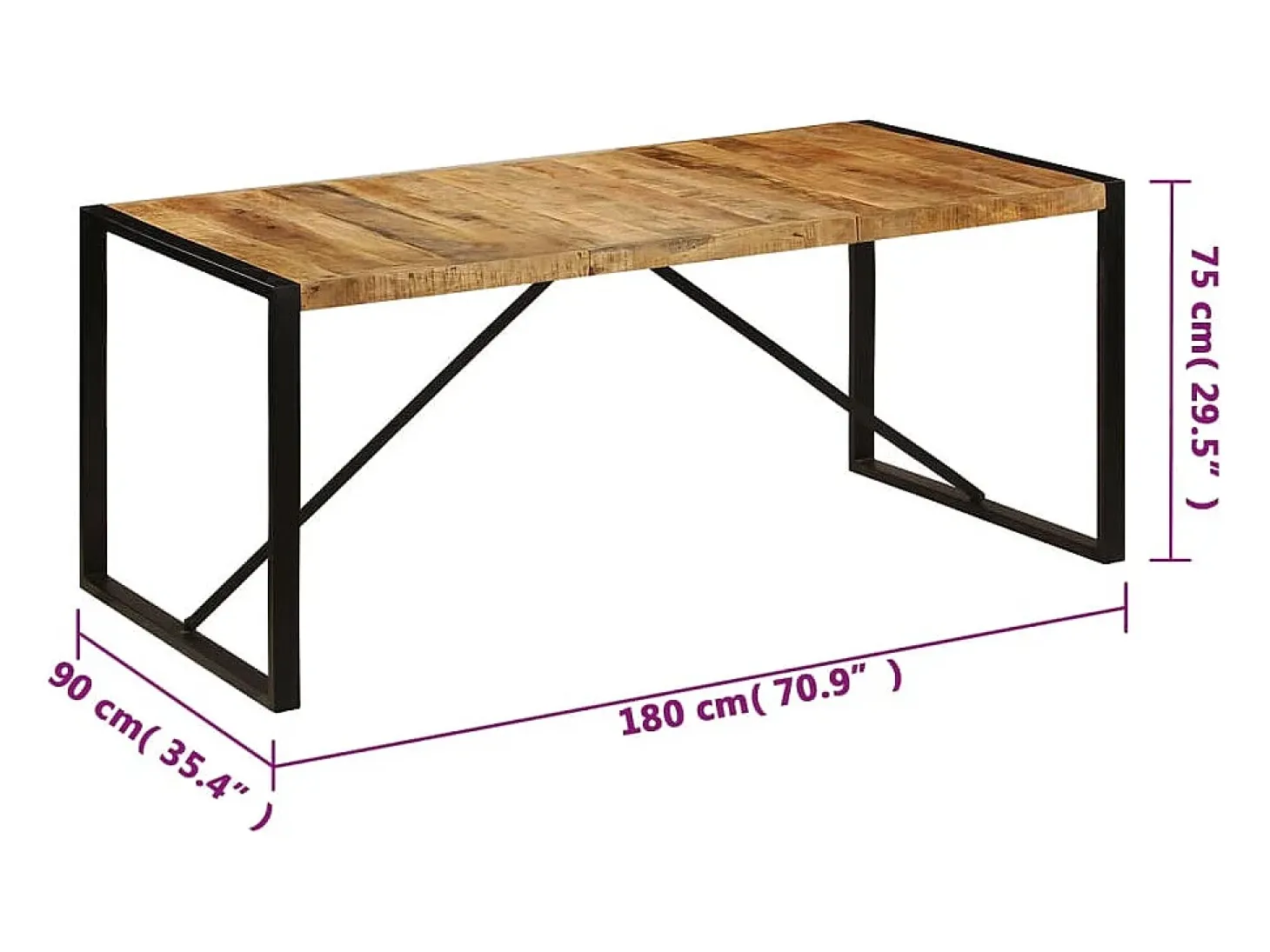 Mesa de comedor madera maciza de mango 180x90x75 cm