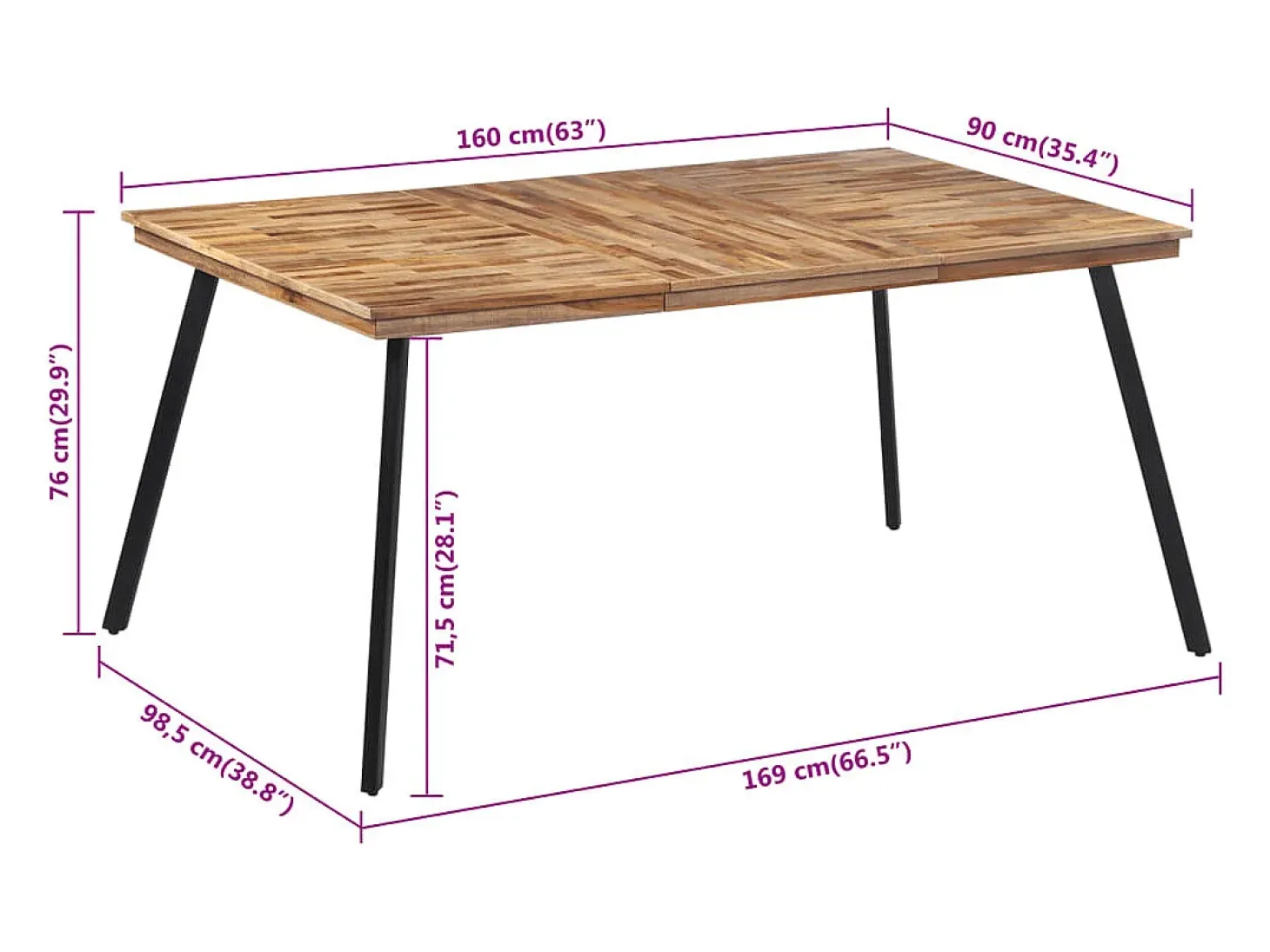 Mesa de comedor madera maciza de teca 169x98,5x76 cm