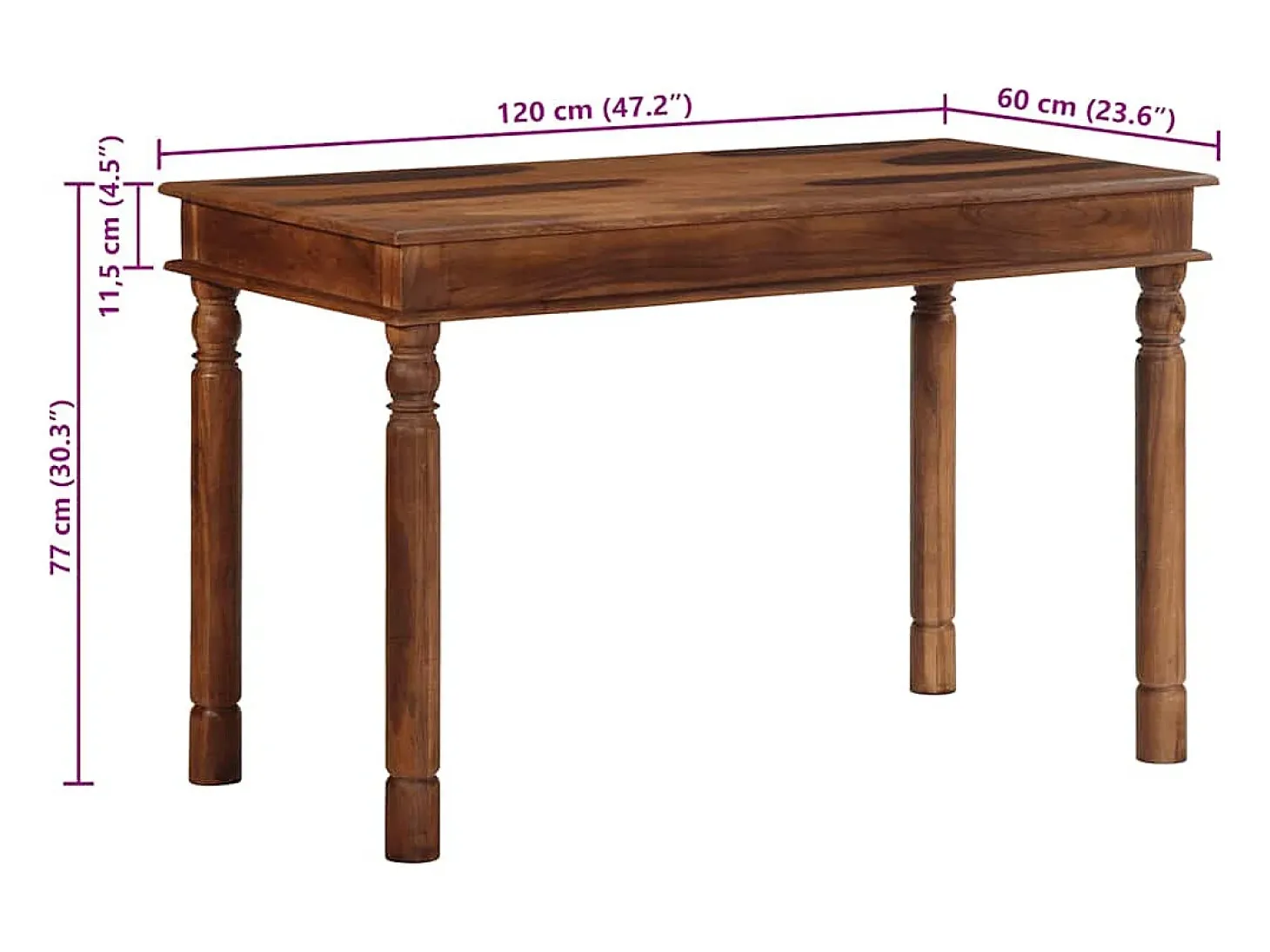 Mesa de comedor madera maciza de acacia 120x60x77 cm
