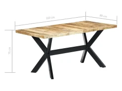 Mesa de comedor madera maciza de mango rugosa 160x80x75 cm