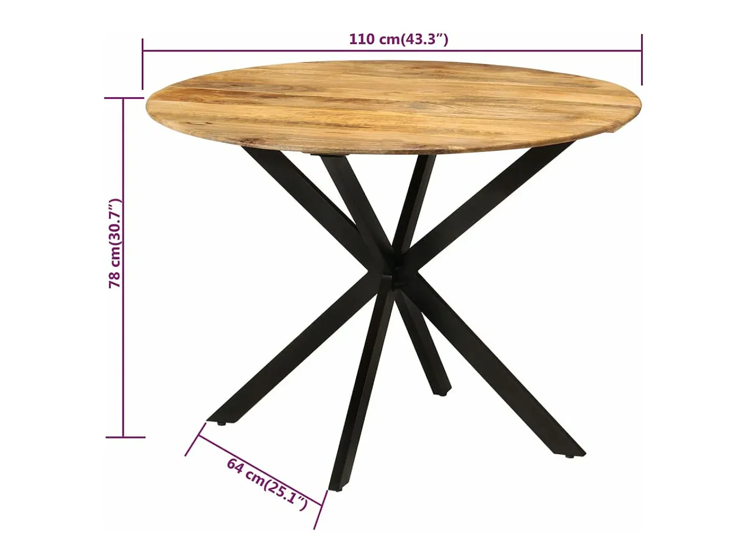 Mesa de comedor madera maciza de mango y acero 110x78 cm