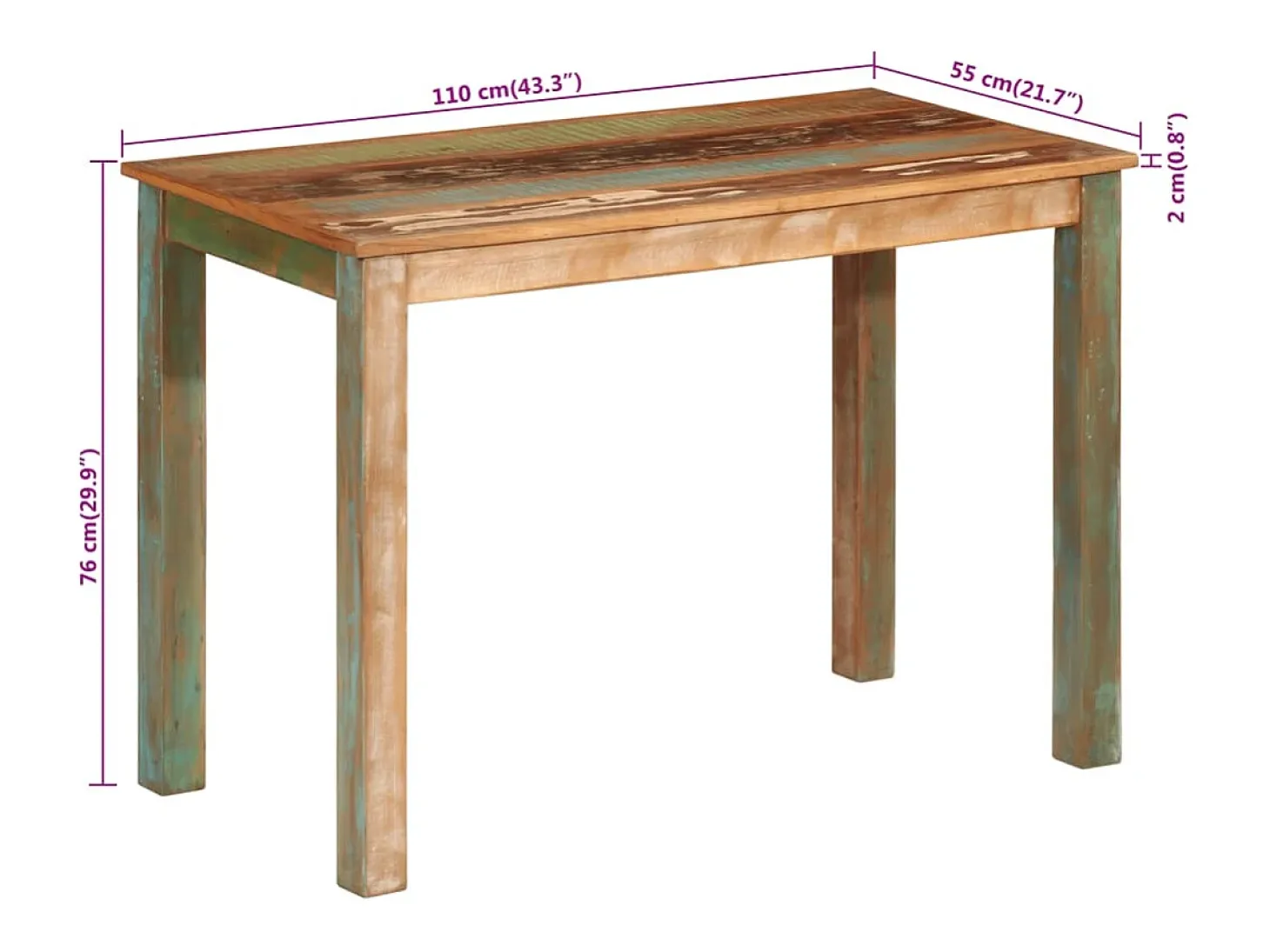 Mesa de comedor madera maciza reciclada 110x55x76 cm