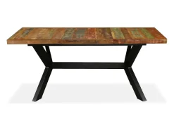 Mesa de comedor madera maciza reciclada y cruz de acero 180 cm