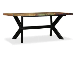 Mesa de comedor madera maciza reciclada y cruz de acero 180 cm