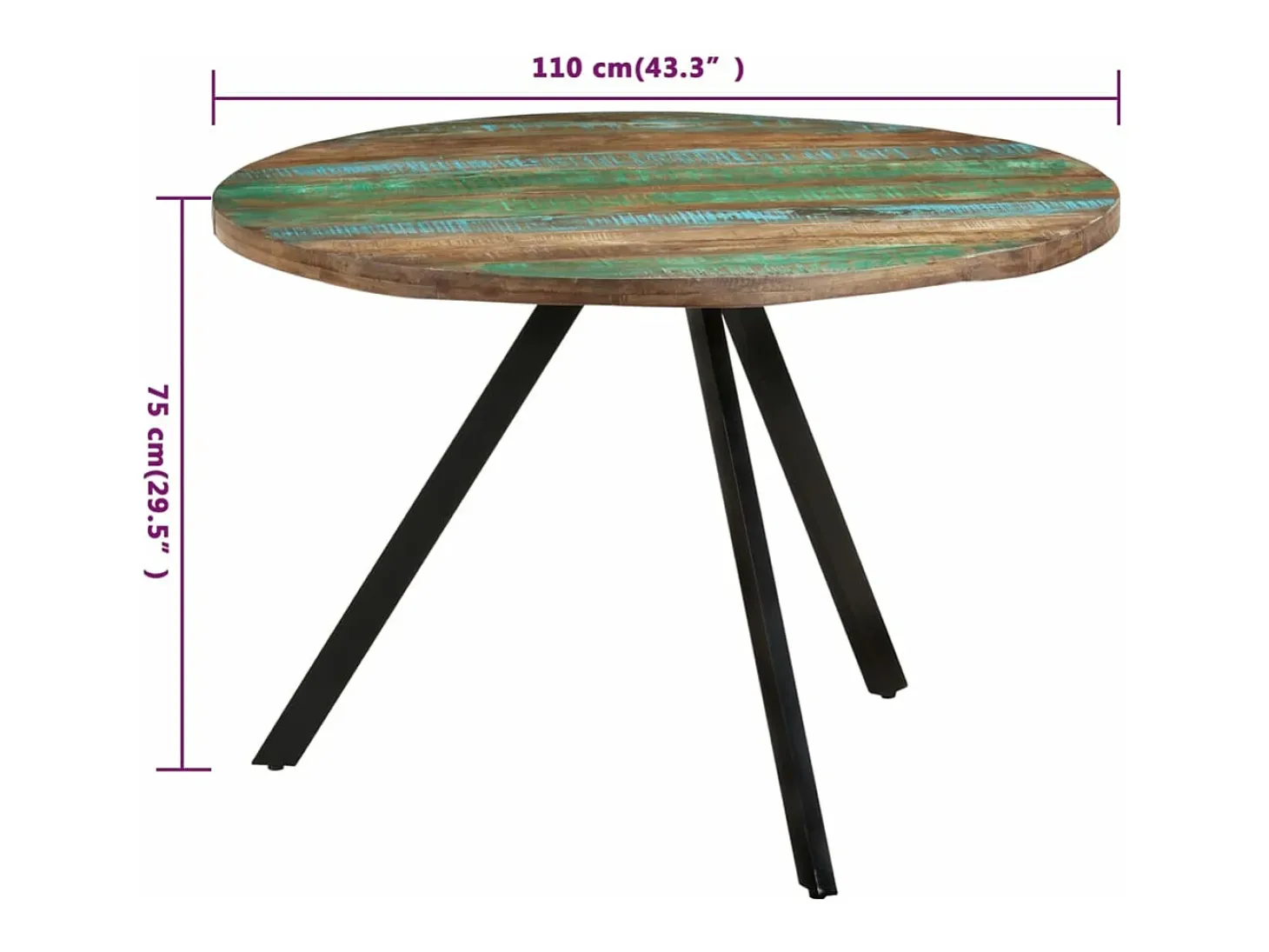 Mesa de comedor madera maciza reciclada 110x75 cm
