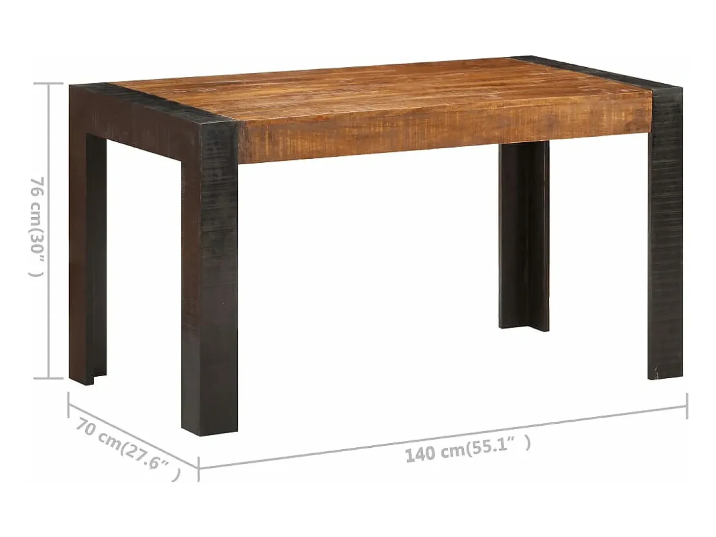 Mesa de comedor madera maciza de mango en bruto 140x70x76 cm