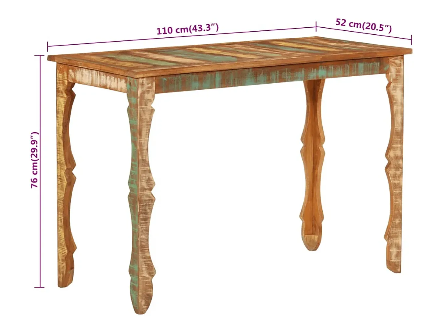 Mesa de comedor madera maciza reciclada 110x52x76 cm