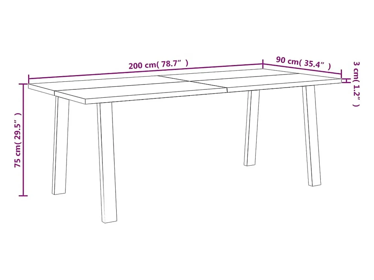 Mesa de comedor madera maciza de acacia 200x90x75 cm