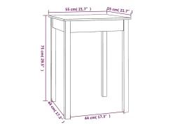 Mesa de comedor madera maciza de pino blanca 55x55x75 cm
