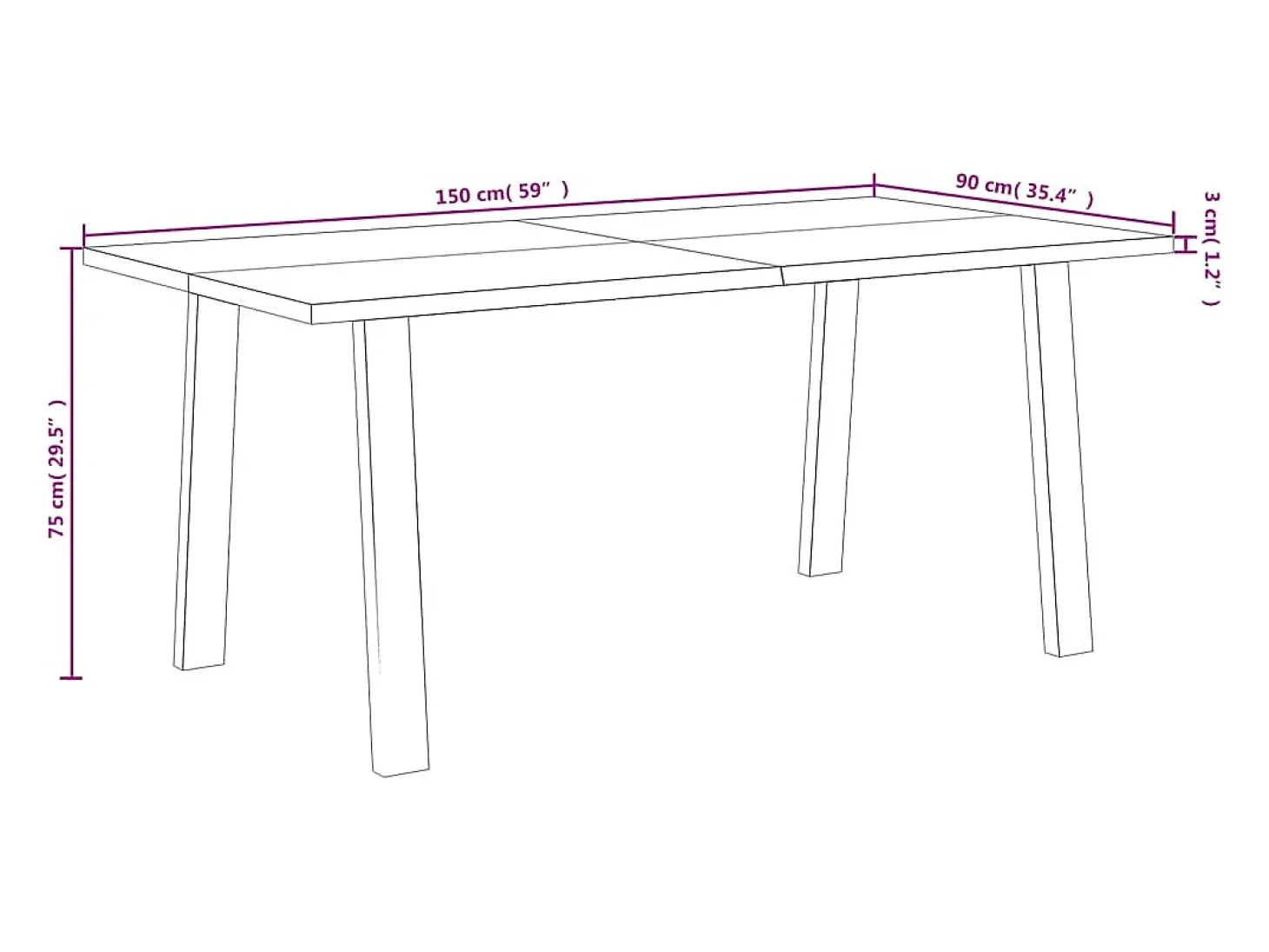 Mesa de comedor madera maciza de acacia 150x90x75 cm