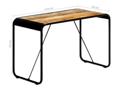 Mesa de comedor madera maciza de mango sin tratar 118x60x76 cm