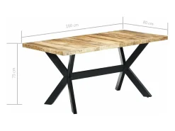 Mesa de comedor madera maciza de mango en bruto 160x80x75 cm
