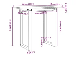 Mesa de comedor marco O madera maciza pino y acero 80x50x75 cm