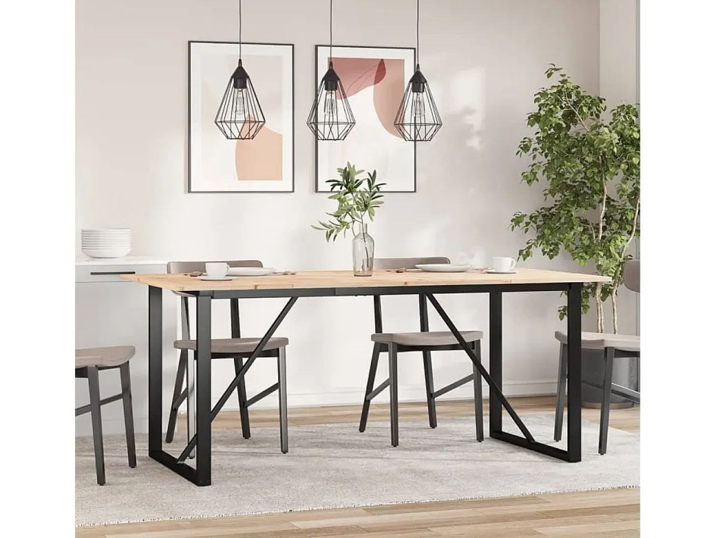 Mesa de comedor marco O madera maciza pino y hierro 180x90x75cm ES400845