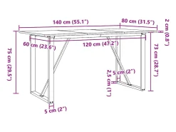 Mesa de comedor marco O madera maciza pino y hierro 140x80x75cm