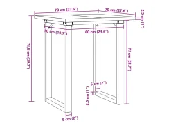 Mesa de comedor marco O madera maciza pino y acero 70x70x75,5cm
