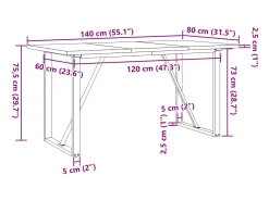 Mesa de comedor marco O madera maciza pino acero 140x80x75,5 cm
