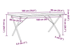 Mesa de comedor marco X madera maciza pino y hierro 180x90x75cm