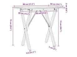 Mesa de comedor marco X madera maciza pino y acero 80x50x75 cm