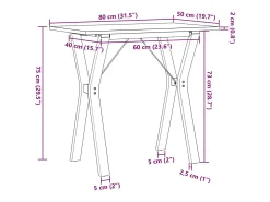 Mesa de comedor marco Y madera maciza pino y hierro 80x50x75 cm