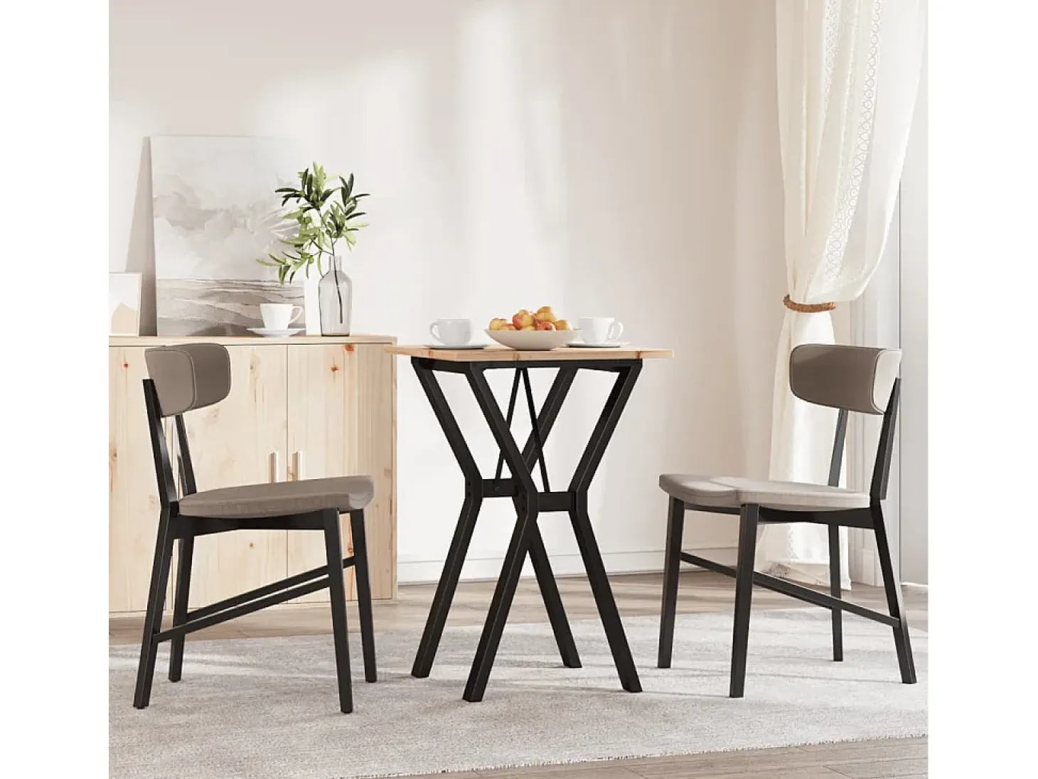 Mesa de comedor marco Y madera maciza pino y hierro 50x50x75 cm ES470911