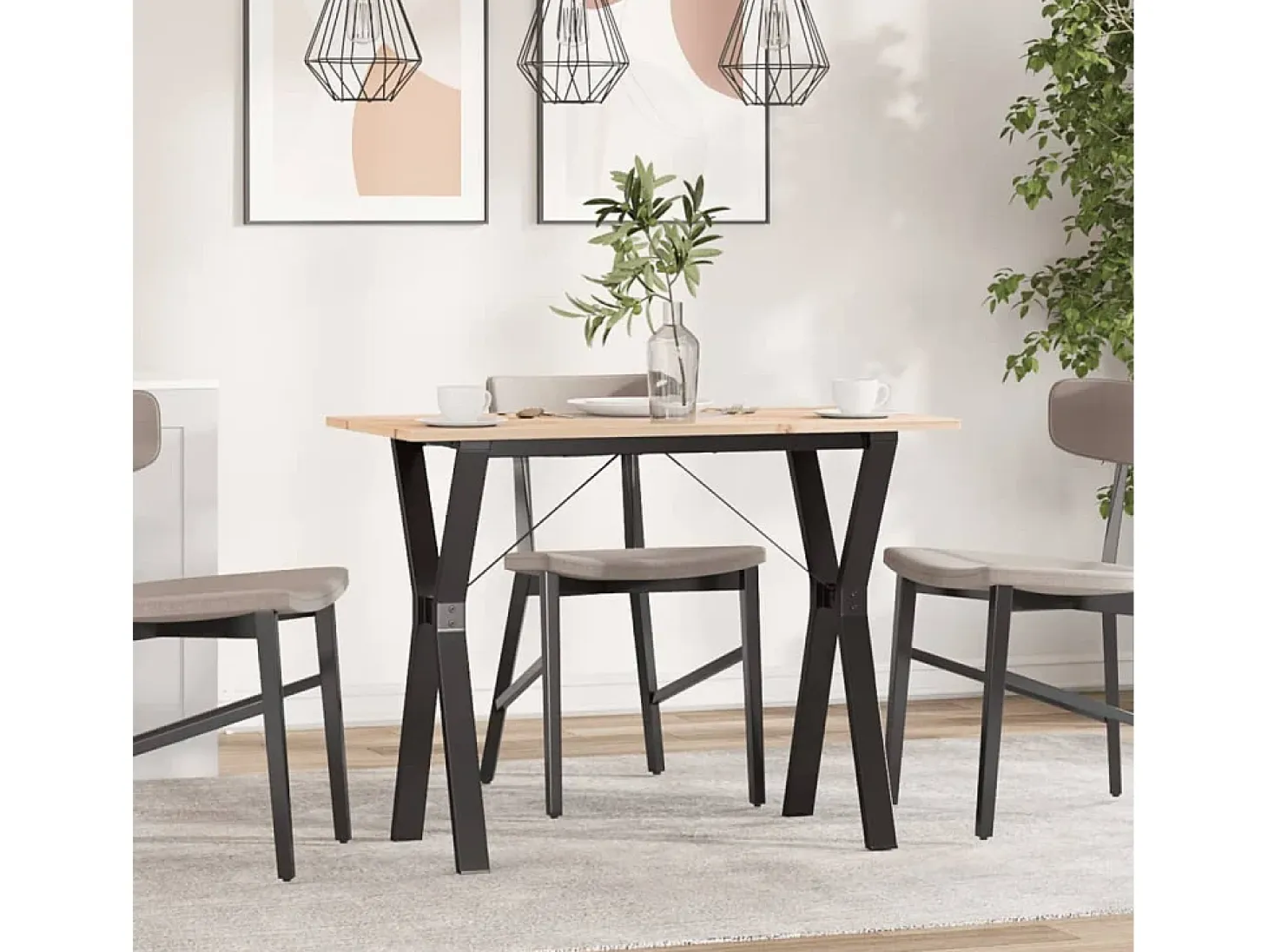Mesa de comedor marco Y madera maciza pino y hierro 100x50x75cm ES332716