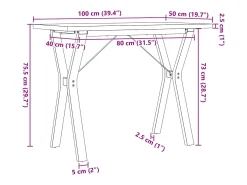 Mesa de comedor marco Y madera maciza pino acero 100x50x75,5 cm
