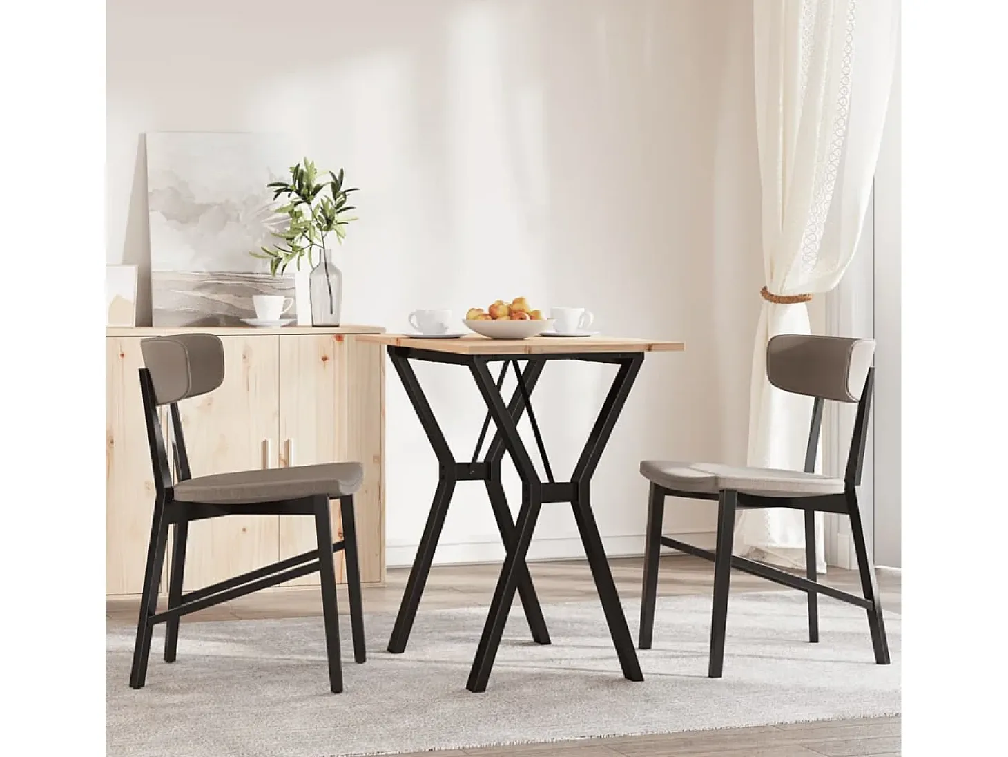 Mesa de comedor marco Y madera maciza pino y hierro 80x50x75 cm ES240799