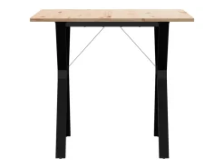 Mesa de comedor marco Y madera maciza pino y hierro 80x80x75 cm
