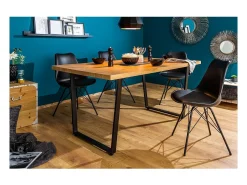 Mesa de comedor MERAX – acabado en roble claro y negro – 160 cm – Estilo industrial
