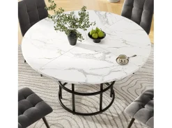 Mesa de comedor moderna - Mesa de comedor redonda con patas de bucle negras - Tablero de MDF - Para comedor y sala de estar