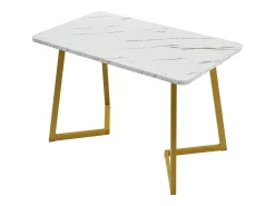 Mesa de comedor moderna con diseño de mármol, 117 x 68 cm, estructura de metal, color blanco/dorado