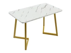 Mesa de comedor moderna con diseño de mármol, 117 x 68 cm, estructura de metal, color blanco/dorado