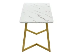 Mesa de comedor moderna con diseño de mármol, 117 x 68 cm, estructura de metal, color blanco/dorado