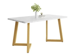 Mesa de comedor moderna con diseño de mármol, 117 x 68 cm, estructura de metal, color blanco/dorado