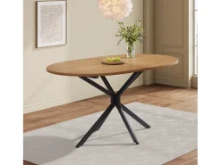 Mesa de comedor moderna, diseño limpio, MDF, color natural, con patas de metal, ovalada, para 4-6 personas (L120 x P80 x H75,5 cm)