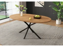 Mesa de comedor moderna, diseño limpio, MDF, color natural, con patas de metal, ovalada, para 4-6 personas (L120 x P80 x H75,5 cm)