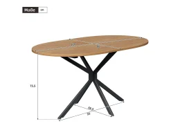 Mesa de comedor moderna, diseño limpio, MDF, color natural, con patas de metal, ovalada, para 4-6 personas (L120 x P80 x H75,5 cm)