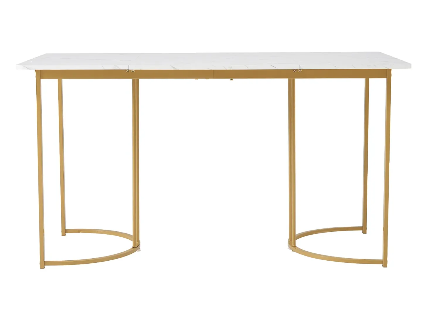Mesa de comedor moderna de 140×80 cm, con patas de metal dorado, diseño de MDF blanco, tapa de mármol (140×80×75 cm)