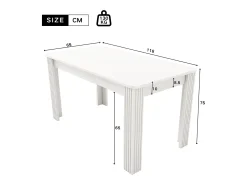 Mesa de comedor moderna, rectangular, patas de metal, diseño limpio, madera aglomerada, color blanco (dimensiones no especificadas)