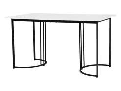Mesa de comedor moderna 140x80cm, MDF blanco con patas de metal dorado, tablero de mármol (140x80x75 cm)