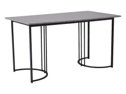 Mesa de comedor moderna 140x80cm, MDF blanco con patas de metal negro, tablero de mármol (140x80x75 cm)