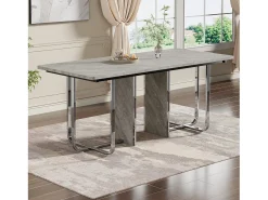 Mesa de comedor moderna y robusta para 6 personas - 180 x 80 x 75 cm - patas de metal - MDF + metal - gris y plata
