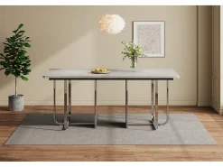 Mesa de comedor moderna y robusta para 6 personas - 180 x 80 x 75 cm - patas de metal - MDF + metal - gris y plata