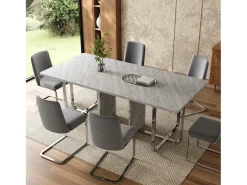 Mesa de comedor moderna y robusta para 6 personas - 180 x 80 x 75 cm - patas de metal - MDF + metal - gris y plata